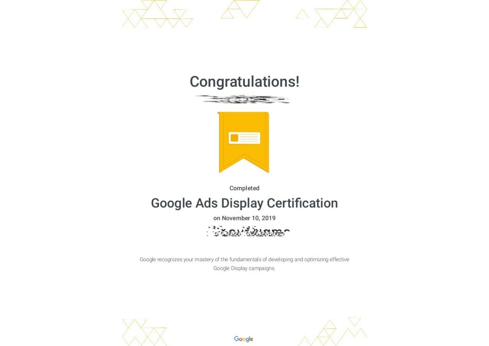 Digital Marketing Course Certificate