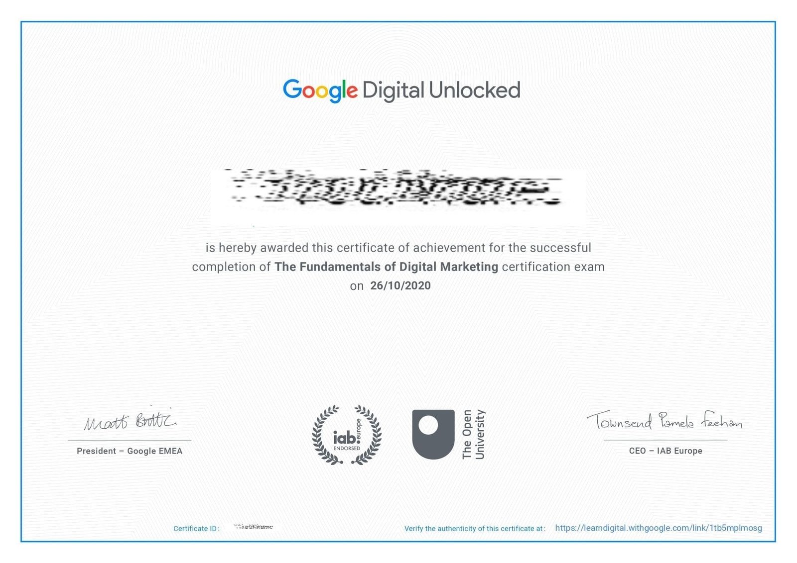 Digital Marketing Course Certificate